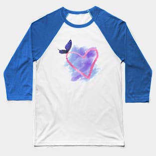 Watercolor heart in a purple cloud with butterfly on it Baseball T-Shirt